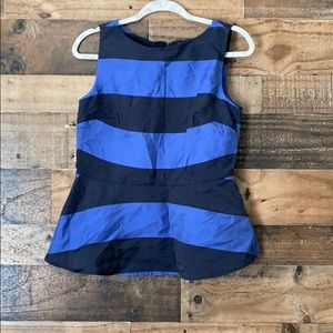 BR Blue Wide Striped Shimmer Peplum Sleeveless Top